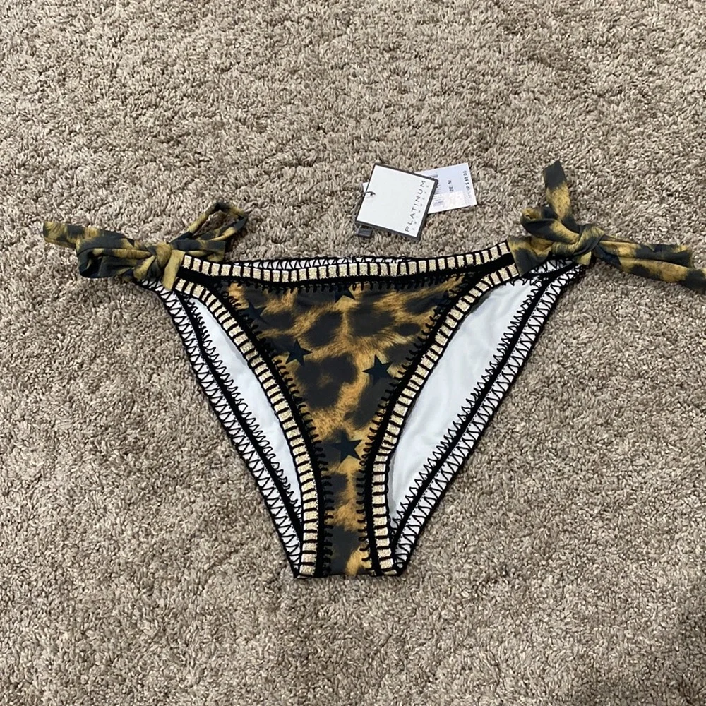 PQ Swim Platinum Swimwear Black with Gold jungle Crochet Trim Bikini Set - Picture 3 of 6